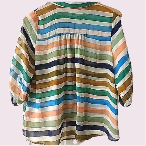 Foreign Exchange Striped Button-Down Long Sleeve Blouse size M - Picture 2 of 7